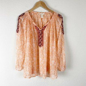 SUNDANCE Floral Beaded Blouse Size Small Women’s Tassel Peasant Coral Orange